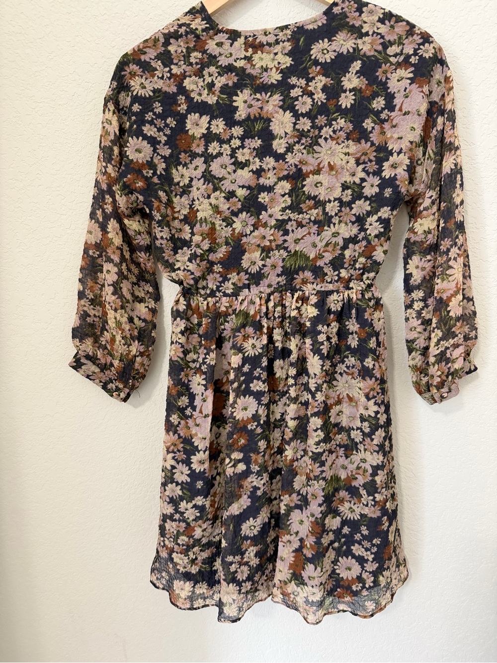 Madewell Floral Mini Dress XS Navy Pink Cottagecore Long Sleeve Chiffon - Picture 3 of 12